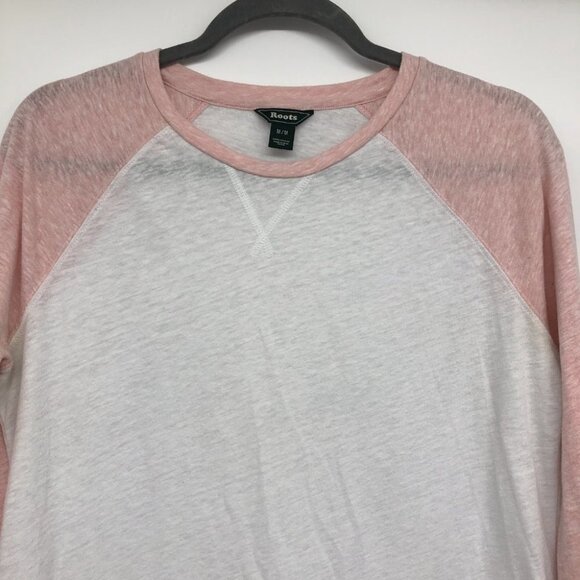 Roots Pink & White Raglan Sleeve Long Sleeve Baseball T-Shirt size M - Picture 4 of 16